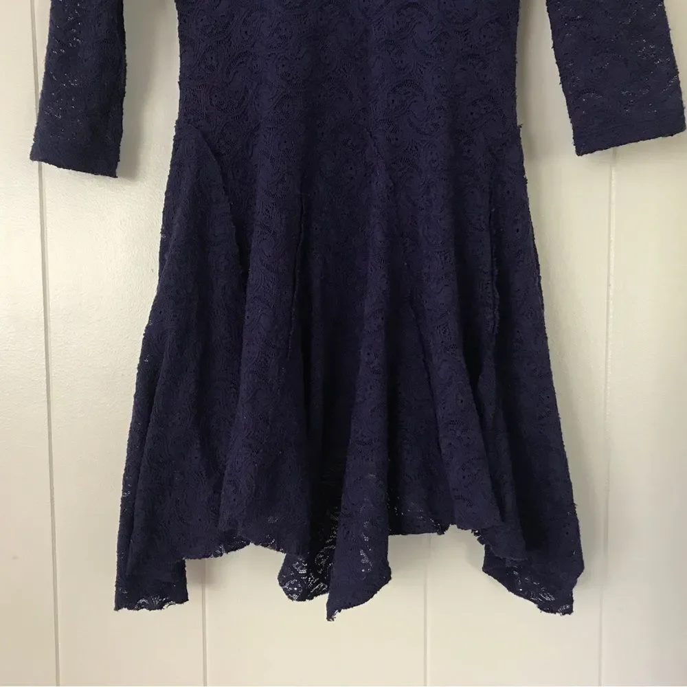 Free People Katya Paisley Lace Blue Asym Dress (S)